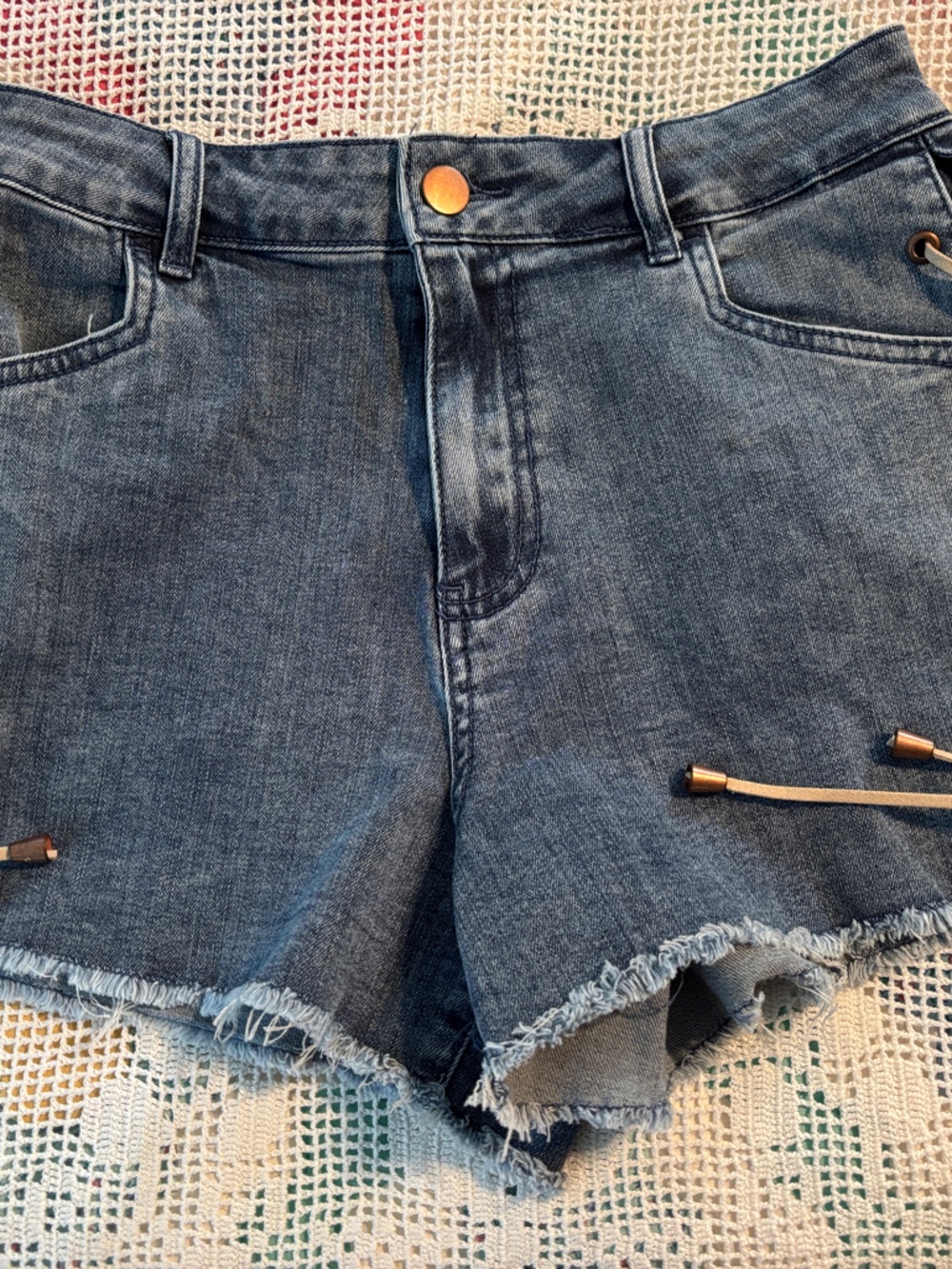 easel Light Blue Denim Shorts with Frayed Waistband